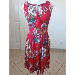 Women’s Bila India Gauze Sleeveless Crinkle Floral Rayon Dress Medium Bohemian